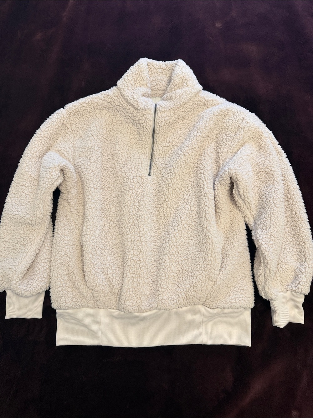 American Eagle Women Beige Sherpa Quarter-Zip Jacket Like New, S
